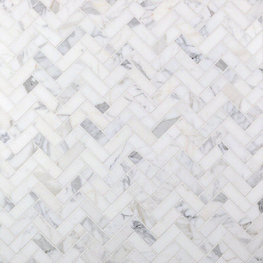 1X2 Polished Calacatta Gold Marble Herringbone Mosaic Tile - MosaicBros.com