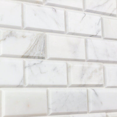 2X4 Polished Calacatta Gold Marble Deep-Beveled Brick Mosaic Tile - MosaicBros.com