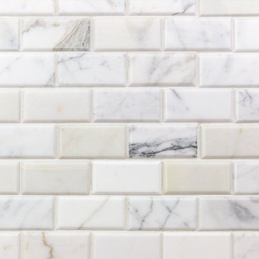 2X4 Polished Calacatta Gold Marble Deep-Beveled Brick Mosaic Tile - MosaicBros.com