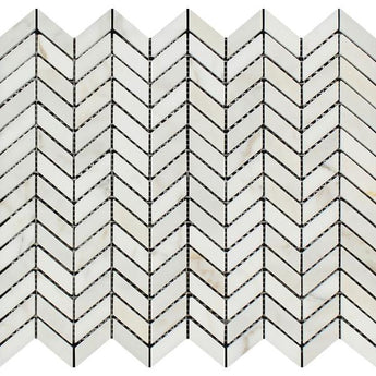 Calacatta Gold Honed Marble Mini Chevron Mosaic Tile.