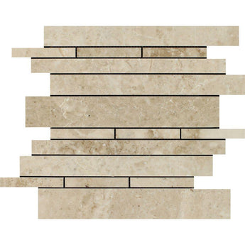 Cappuccino Polished Marble Random Strip Mosaic Tile.