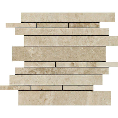 Cappuccino Polished Marble Random Strip Mosaic Tile.