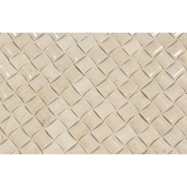 Crema Marfil Polished Marble 3-D Small Bread Mosaic Tile.