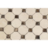 Crema Marfil Polished Marble Octagon Mosaic Tile w/ Emp. Dark Dots.
