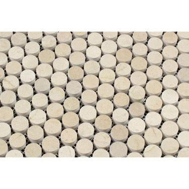 Crema Marfil Polished Marble Penny-Round Mosaic Tile.