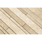 Durango Honed Travertine Random Strip Mosaic Tile.