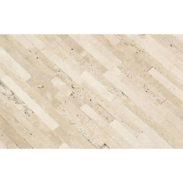 Durango Honed Travertine Small Random Strip Mosaic Tile.