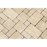 Durango Tumbled Travertine Mini Versailles Pattern Mosaic Tile.