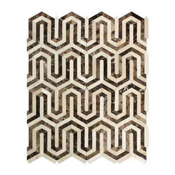 Emperador Dark Polished Marble Berlinetta Mosaic Tile (Emperador Dark + Crema Marfil).