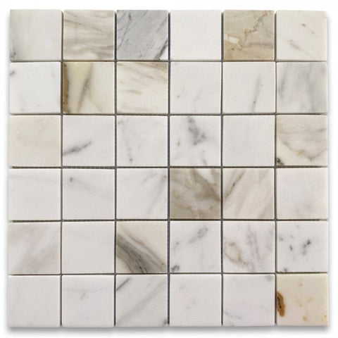 Calacatta Gold Marble 2x2 Honed Mosaic Tile.