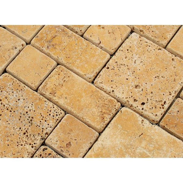 Gold Tumbled Travertine Mini Pattern Mosaic Tile (Non-Interlocking).