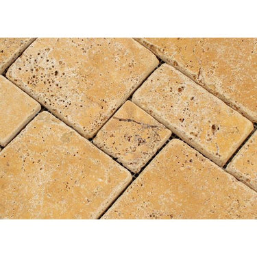 Gold Tumbled Travertine OPUS Mini Pattern Mosaic Tile (Interlocking).