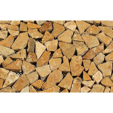 Gold Tumbled Travertine Random Broken Mosaic Tile.