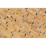 Gold Tumbled Travertine Random Strip Mosaic Tile.