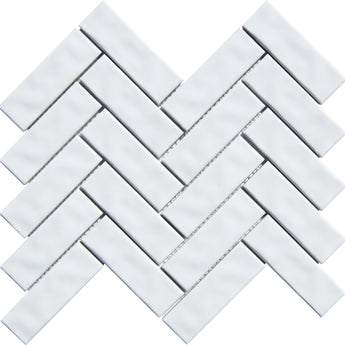 White 1x4 Glazed Herringbone Porcelain Mosaic Tile - MosaicBros.com