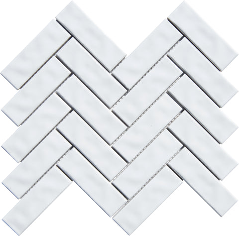 White 1x4 Glazed Herringbone Porcelain Mosaic Tile - MosaicBros.com