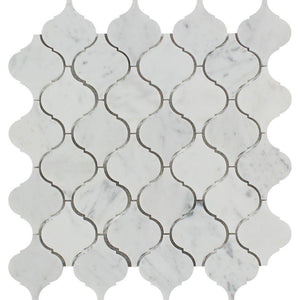Bianco Carrara Honed Marble Lantern Mosaic Tile.