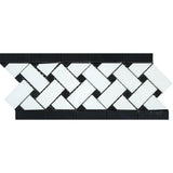 4 3/4 x 12 Honed Thassos White Marble Basketweave Border w/ Black Dots.