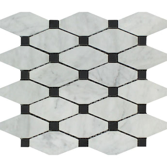 Bianco Carrara Honed Marble Octave Mosaic Tile (w/ Black Dots).