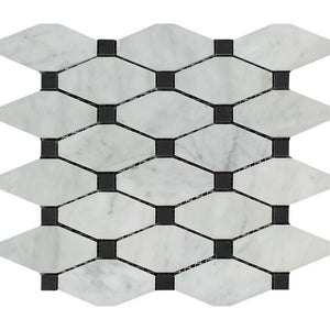 Bianco Carrara Honed Marble Octave Mosaic Tile (w/ Black Dots).