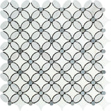 Bianco Carrara Honed Marble Florida Flower Mosaic Tile (Thassos + Carrara (Oval) + Blue-Gray (Dots)).