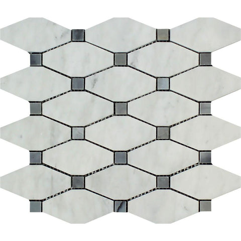 Bianco Carrara Honed Marble Octave Mosaic Tile (w/ Blue-Gray Dots).