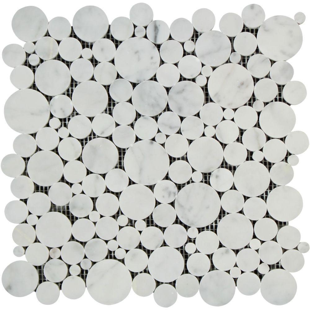 Bianco Carrara Honed Marble Bubbles Mosaic Tile.