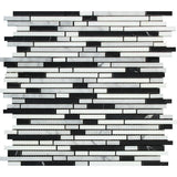 Bianco Carrara Honed Marble Bamboo Sticks Mosaic Tile (Carrara + Black).