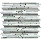Thassos White Honed Marble Bamboo Sticks  Mosaic Tile (Thassos + Carrara + Ming Green).