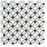Thassos White Polished Marble Florida Flower Mosaic Tile (Carrara + Thassos (Oval) + Black (Dots)).