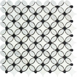 Thassos White Polished Marble Florida Flower Mosaic Tile (Carrara + Thassos (Oval) + Black (Dots)).