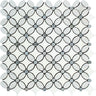 Thassos White Honed Marble Florida Flower Mosaic Tile (Carrara + Thassos (Oval) + Blue-Gray (Dots)).