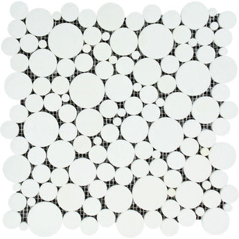 Thassos White Honed Marble Bubbles Mosaic Tile.