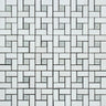 Thassos White Honed Marble Mini Pinwheel Mosaic Tile w/ Ming Green Dots.