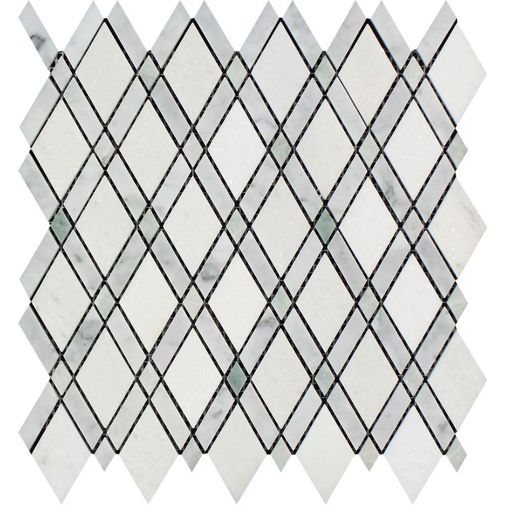 Thassos White Honed Marble Lattice Mosaic Tile (Thassos + Carrara