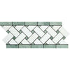 4 3/4 x 12 Honed Thassos White Marble Basketweave Border w/ Ming Green Dots.