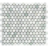 Thassos White Honed Marble Penny Round Mosaic Tile (Carrara + Thassos + Ming Green).