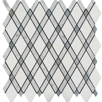 Bianco Carrara Honed Marble Lattice Mosaic Tile (Thassos + Carrara + Blue-Gray).