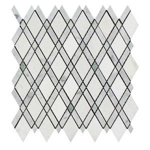 Bianco Carrara Honed Marble Lattice Mosaic Tile (Thassos + Carrara + Ming Green).
