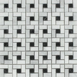 Bianco Mare Honed Marble Mini Pinwheel Mosaic Tile w/ Black Dots.