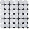 Bianco Carrara Honed Marble Octagon Mosaic Tile (w/ Black Dots).