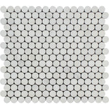 Oriental White Honed Marble Penny Round Mosaic Tile.