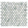 Oriental White Honed Marble Penny Round Mosaic Tile (Oriental White + Thassos + Ming Green).