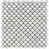 Oriental White Honed Marble Raindrop Mosaic Tile.