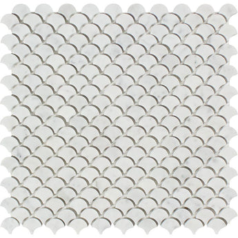 Bianco Carrara Honed Marble Raindrop Mosaic Tile.