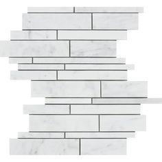 Bianco Carrara Honed Marble Random Strip Mosaic Tile.