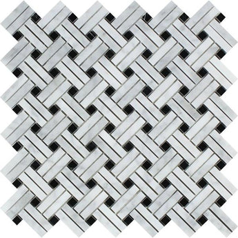 Bianco Carrara Honed Marble Stanza Mosaic Tile (w/ Black Dots).