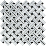Bianco Carrara Honed Marble Stanza Mosaic Tile (w/ Black Dots).