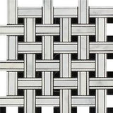 Oriental White Honed Marble Tripleweave Mosaic Tile (w/ Black).