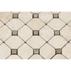 Ivory Tumbled Travertine Octagon Mosaic Tile w/ Noce Dots.